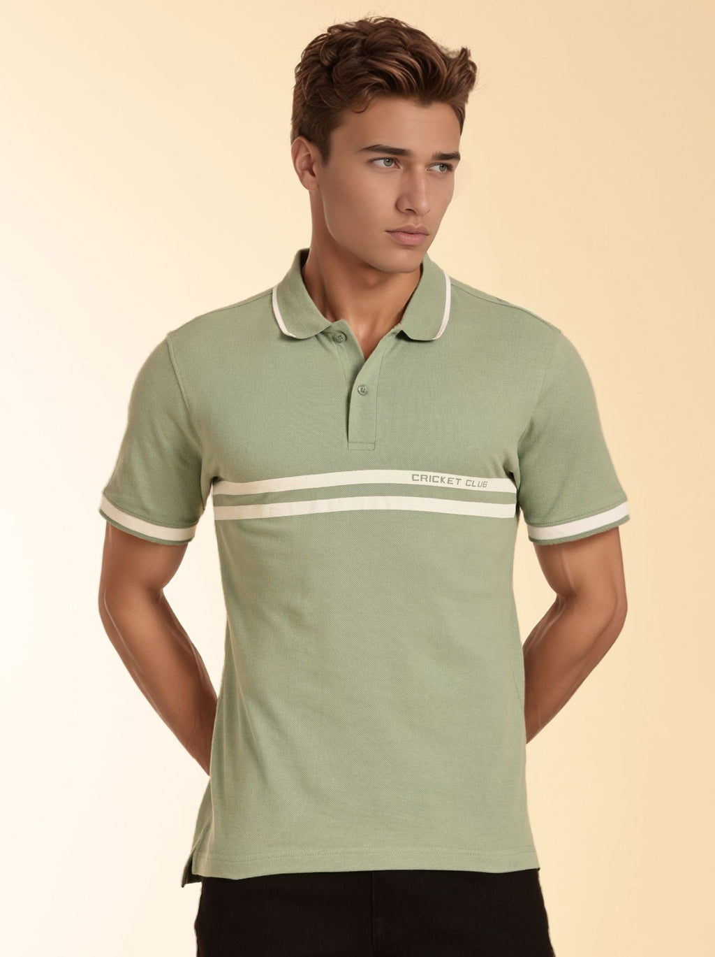 Thomas Scott Men Pista Regular Fit Short Sleeves Knitted Polo Collar T-shirt