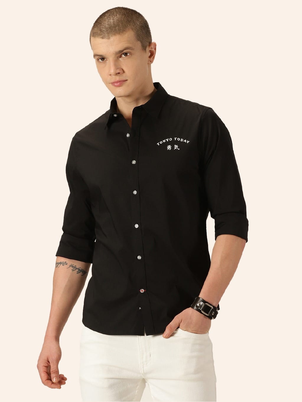 Thomas Scott Men Classic Regular Fit Spread Collar Casual Shirt