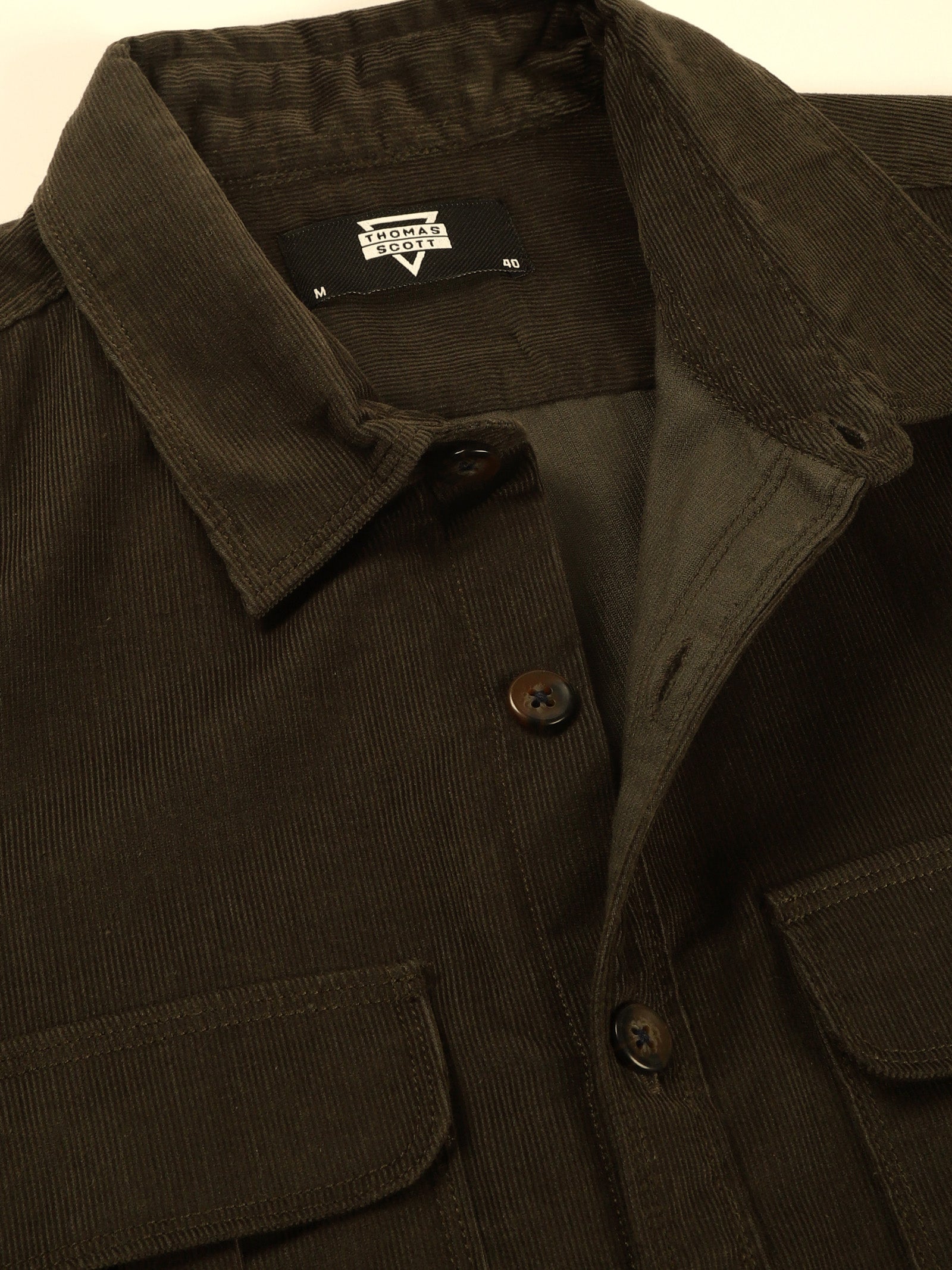 Thomas Scott Men Olive Slim Fit Long Sleeves Corduroy Casual Shirt