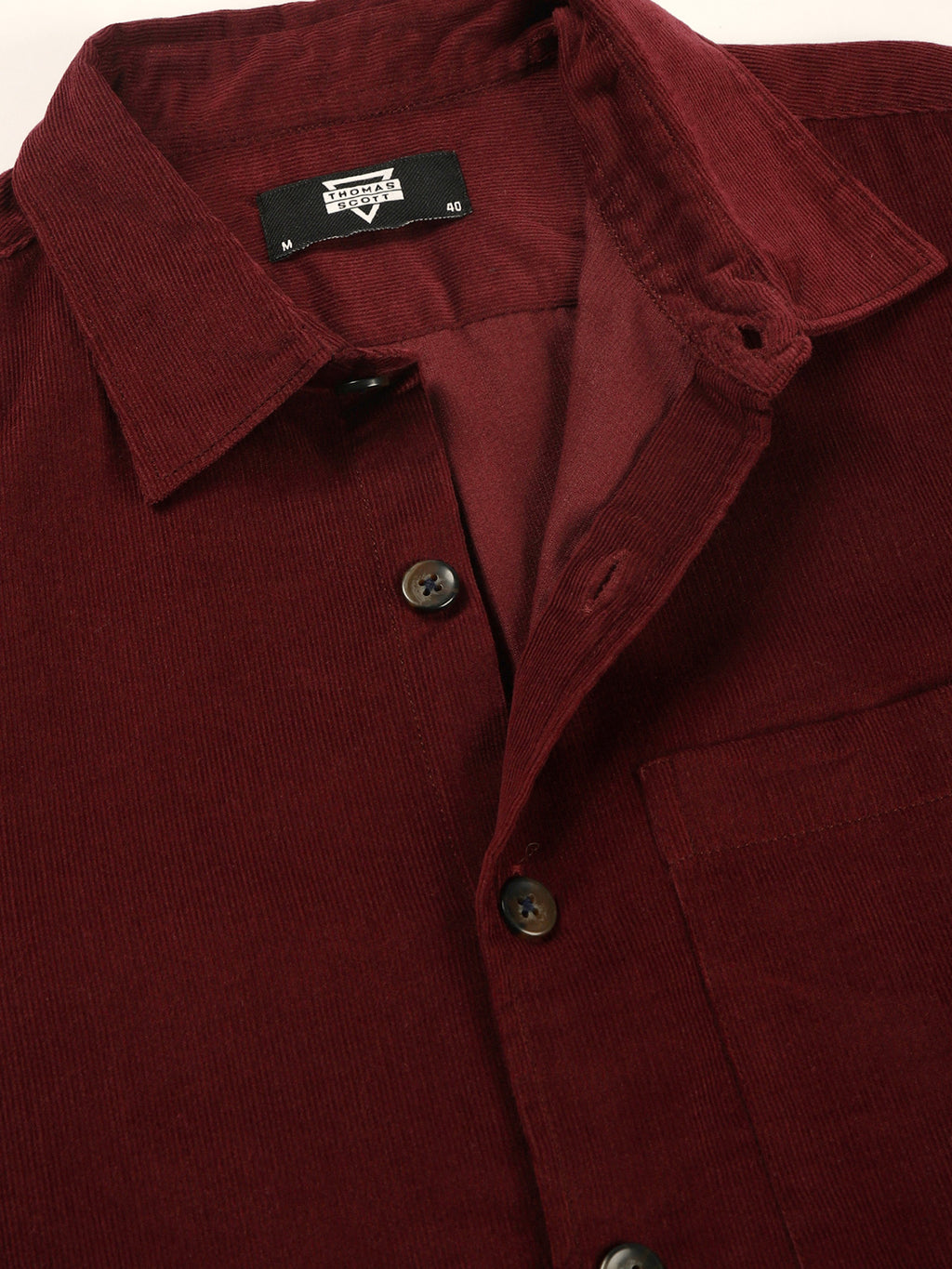 Thomas Scott Men Wine Slim Fit Long Sleeves Corduroy Casual Shirt