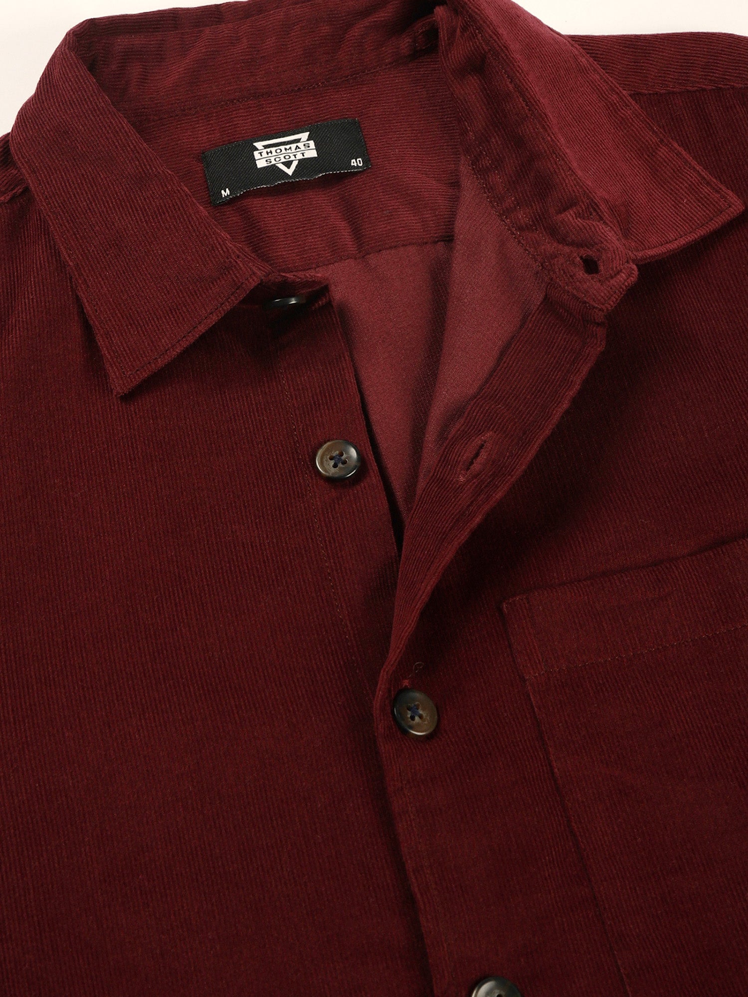 Thomas Scott Men Wine Slim Fit Long Sleeves Corduroy Casual Shirt