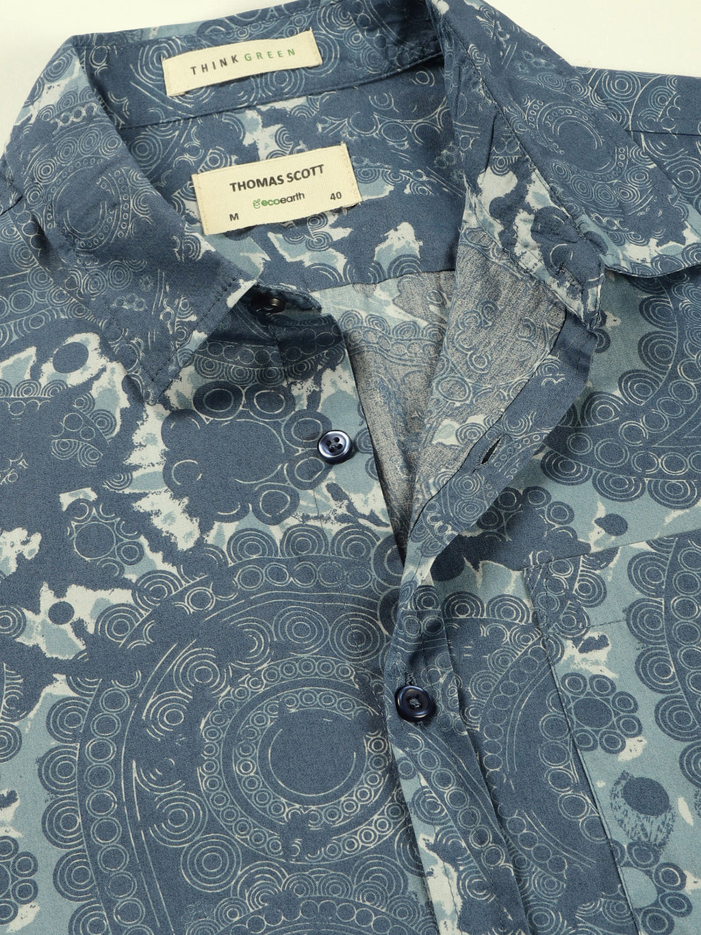 Thomas Scott Men Blue1 Regular Fit Long Sleeves Abstract Printed Pure Cotton Casual Shirt