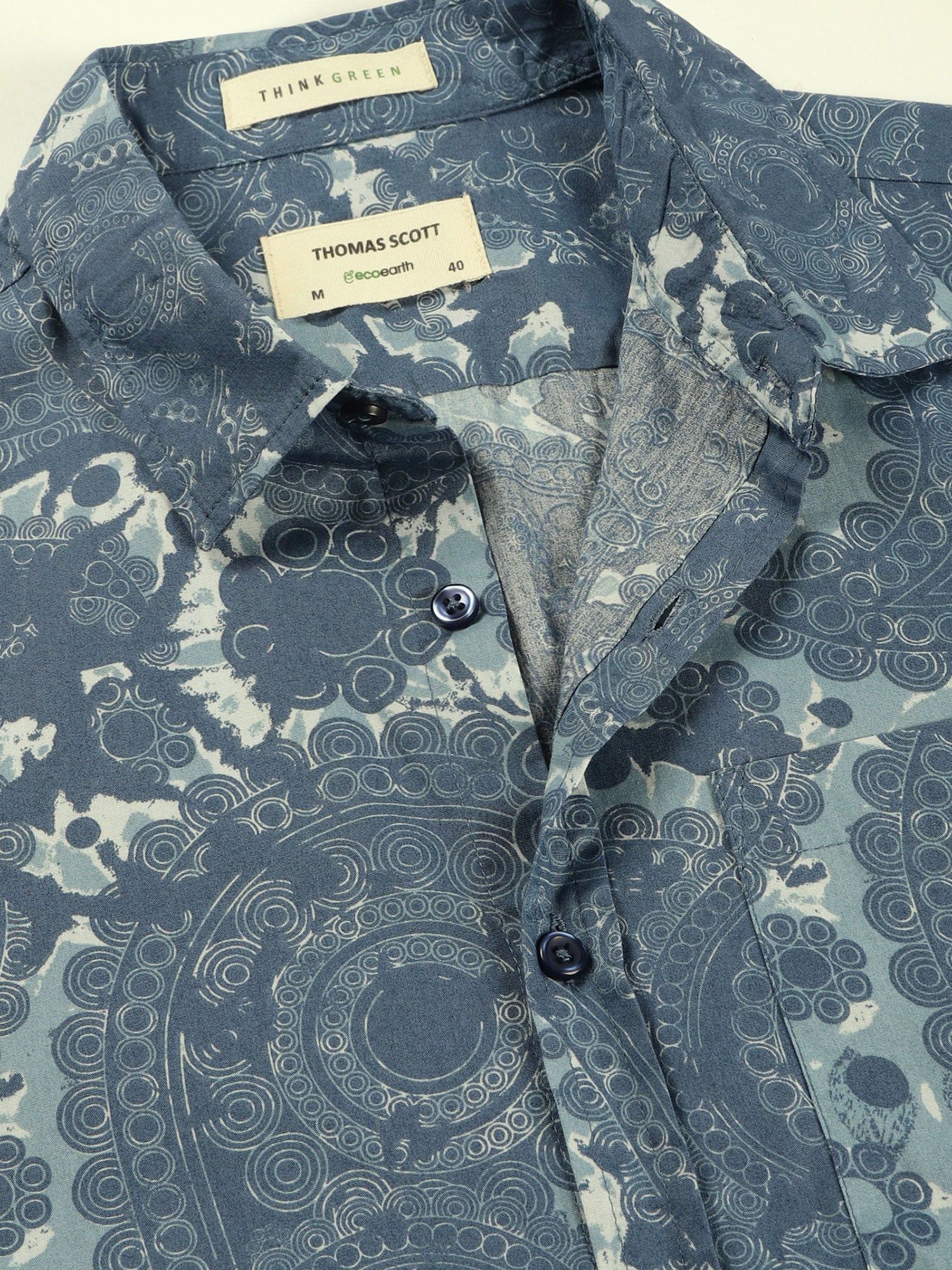 Thomas Scott Men Blue1 Regular Fit Long Sleeves Abstract Printed Pure Cotton Casual Shirt