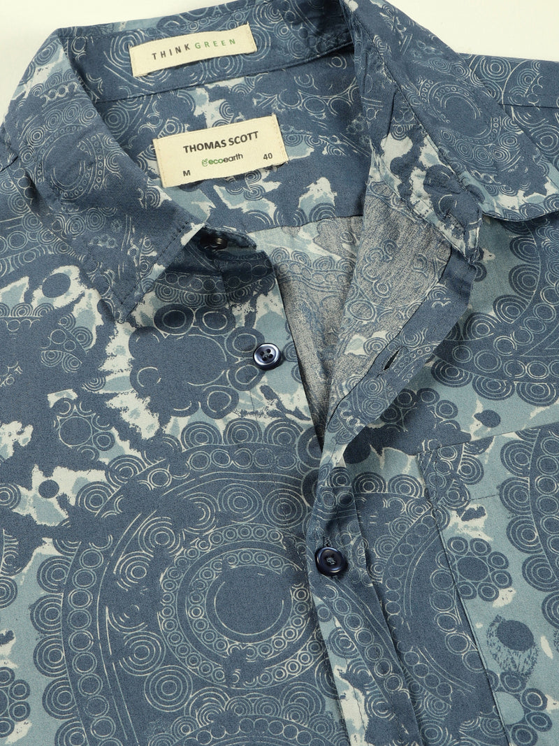 Thomas Scott Men Blue1 Regular Fit Long Sleeves Abstract Printed Pure Cotton Casual Shirt