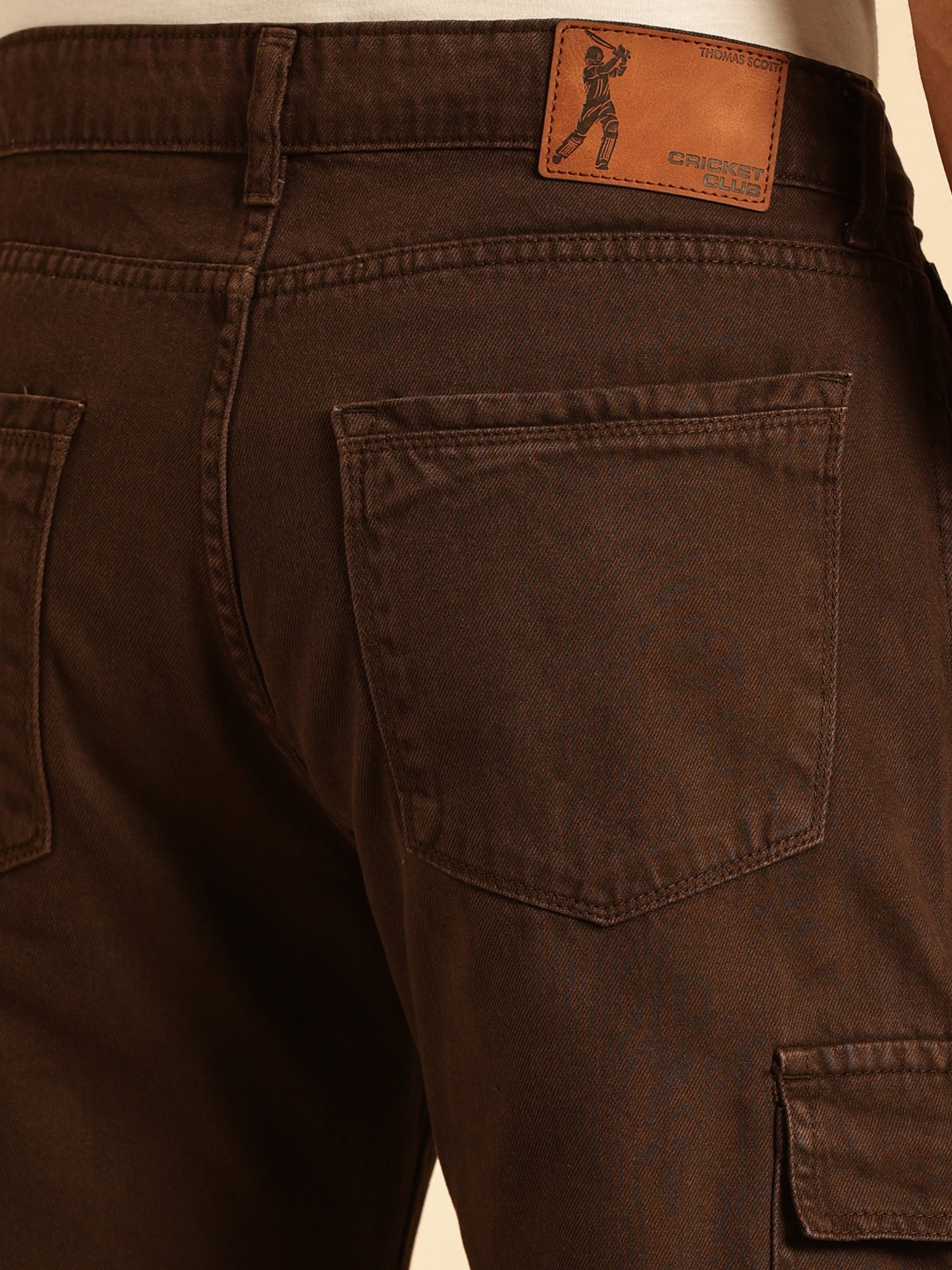 Thomas Scott Men Coffee Loose Fit Mid-Rise Non Stretchable Cargo Jeans