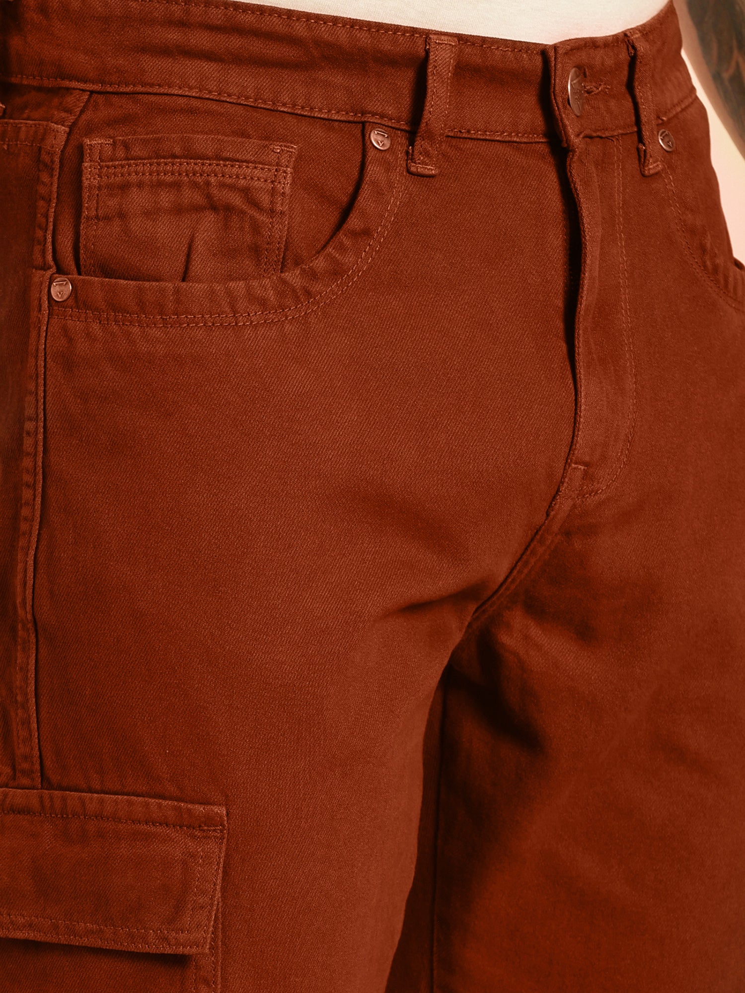 Thomas Scott Men Dark Brown Loose Fit Mid-Rise Non Stretchable Cargo Jeans