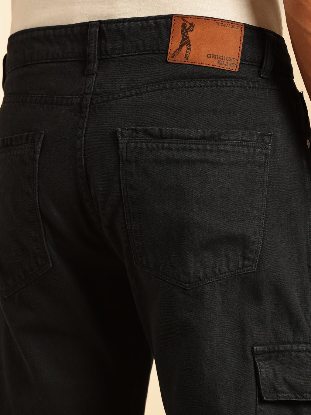 Thomas Scott Men Navy Blue Loose Fit Mid-Rise Non Stretchable Cargo Jeans