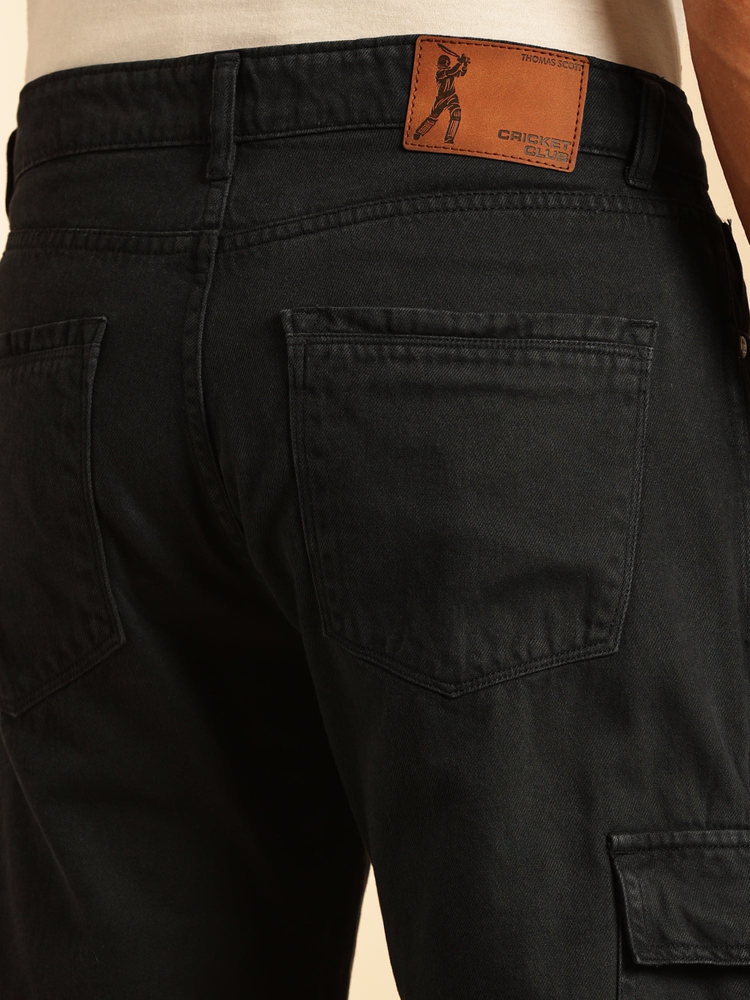 Thomas Scott Men Navy Blue Loose Fit Mid-Rise Non Stretchable Cargo Jeans