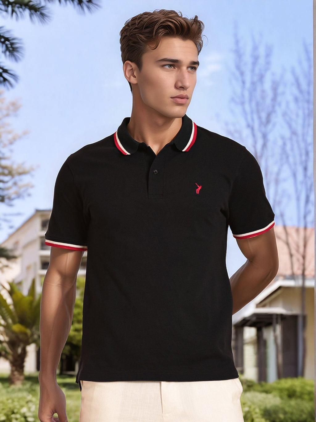 Thomas Scott Men Navy Regular Fit Short Sleeves Knitted Polo Collar T-shirt
