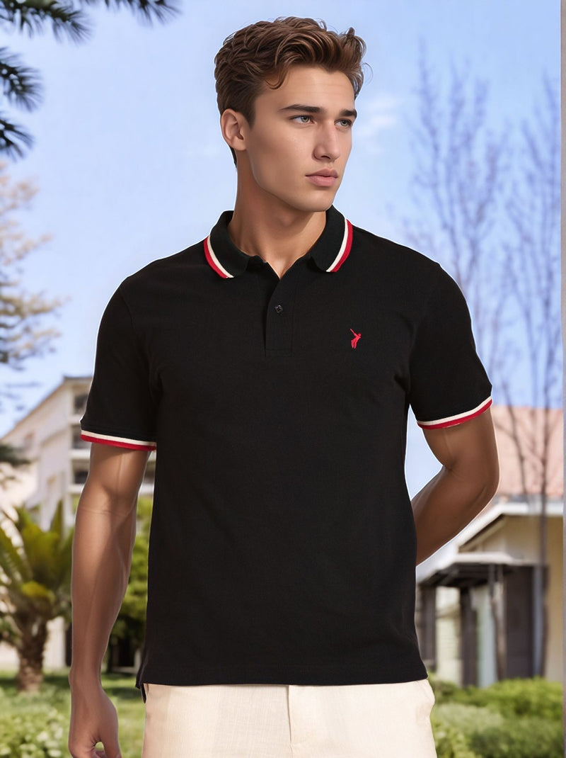 Thomas Scott Men Navy Regular Fit Short Sleeves Knitted Polo Collar T-shirt