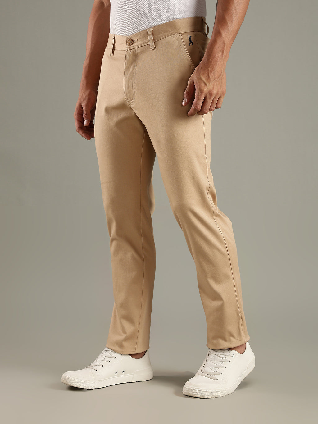 Thomas Scott Men Beige Straight Fit Mid-Rise Solid Chinos Trouser