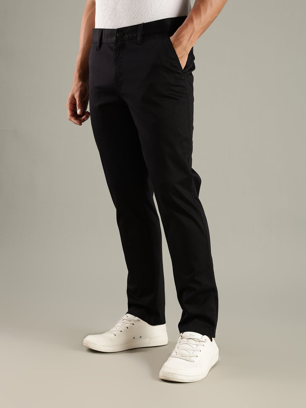Thomas Scott Men Black Straight Fit Mid-Rise Solid Chinos Trouser