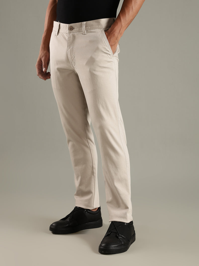 Thomas Scott Men Grey Straight Fit Mid-Rise Solid Chinos Trouser
