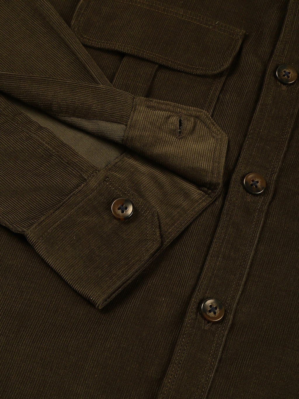 Thomas Scott Men Olive Slim Fit Long Sleeves Corduroy Casual Shirt