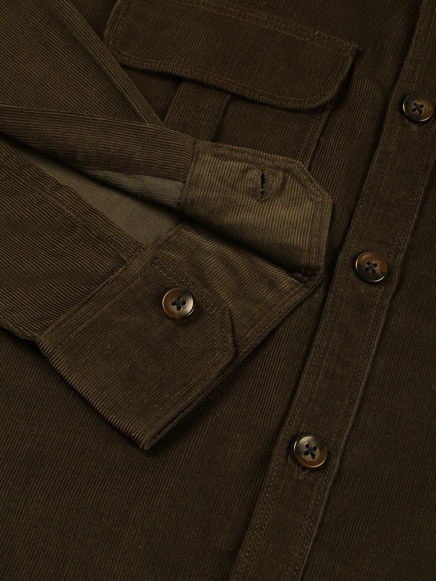Thomas Scott Men Olive Slim Fit Long Sleeves Corduroy Casual Shirt