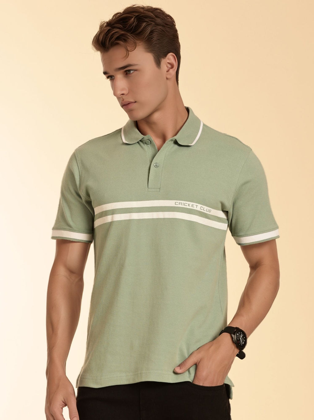 Thomas Scott Men Pista Regular Fit Short Sleeves Knitted Polo Collar T-shirt