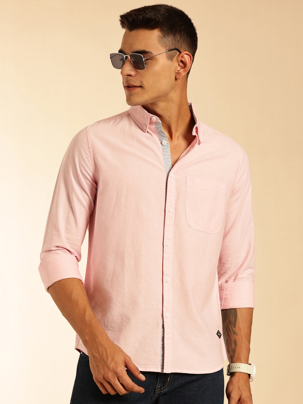 Thomas Scott Men Pink Slim Fit Long Sleeves Button-Down Collar Oxford Casual Shirt
