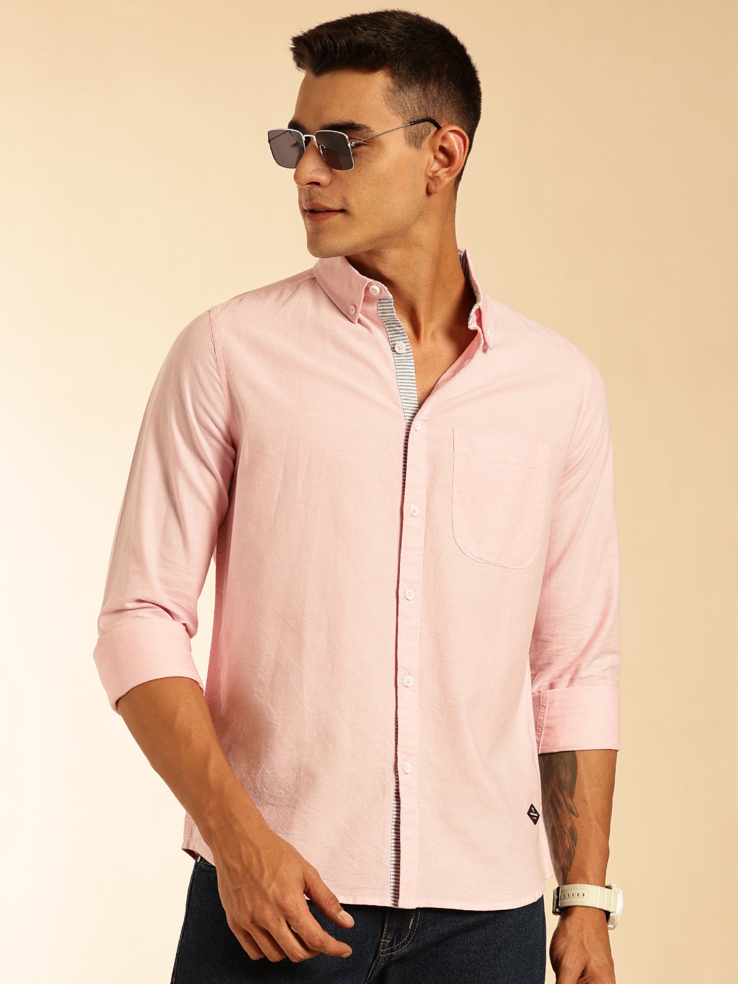 Thomas Scott Men Pink Slim Fit Long Sleeves Button-Down Collar Oxford Casual Shirt