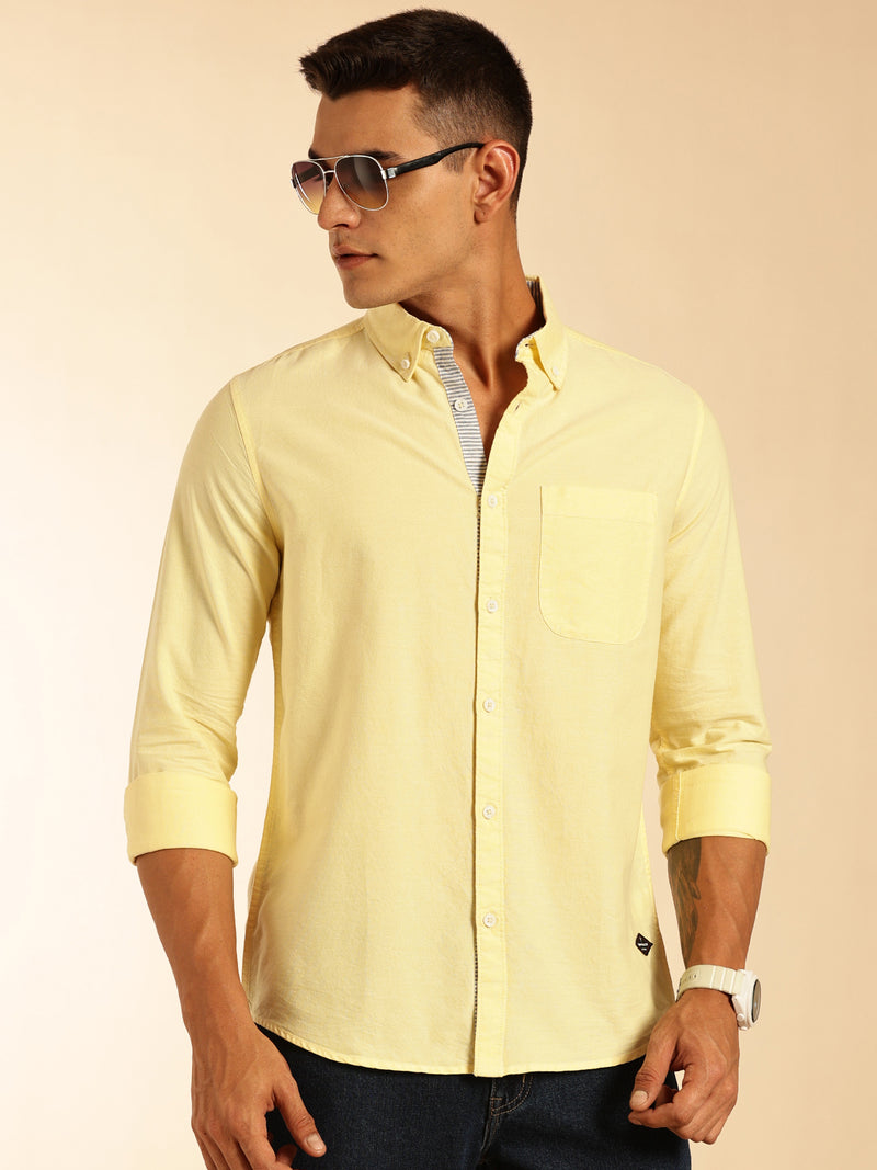 Thomas Scott Men Yellow Slim Fit Long Sleeves Button-Down Collar Oxford Casual Shirt