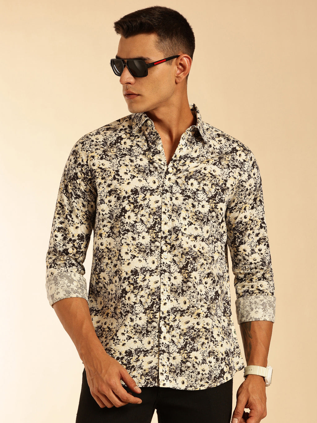 Thomas Scott Men Multi1 Regular Fit Long Sleeves Abstract Printed Pure Cotton Casual Shirt