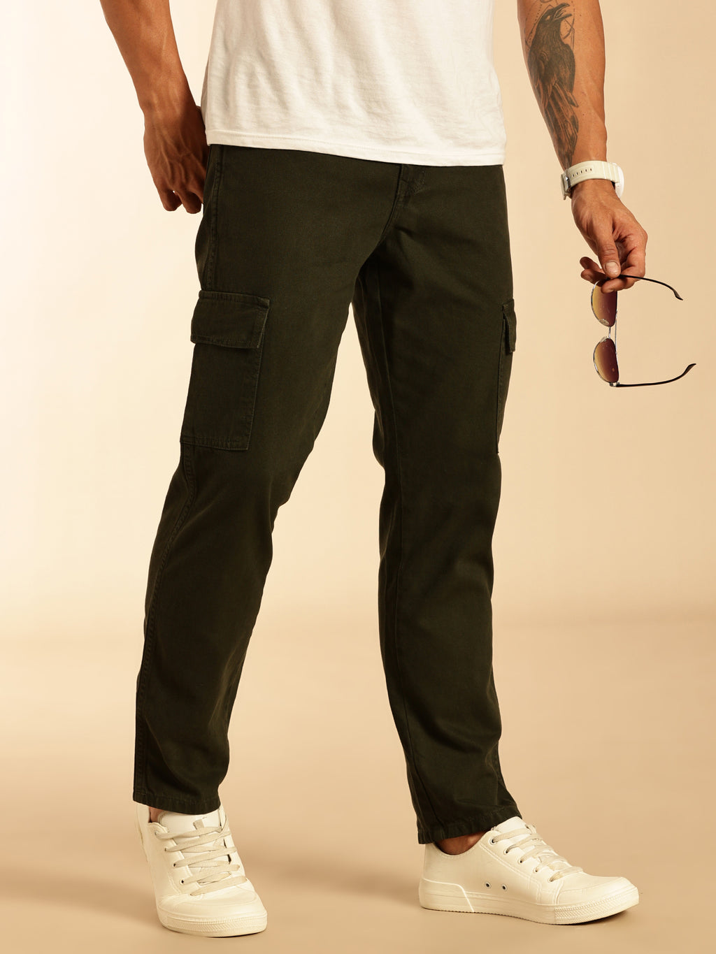 Thomas Scott Men Dark Green Loose Fit Mid-Rise Non Stretchable Cargo Jeans
