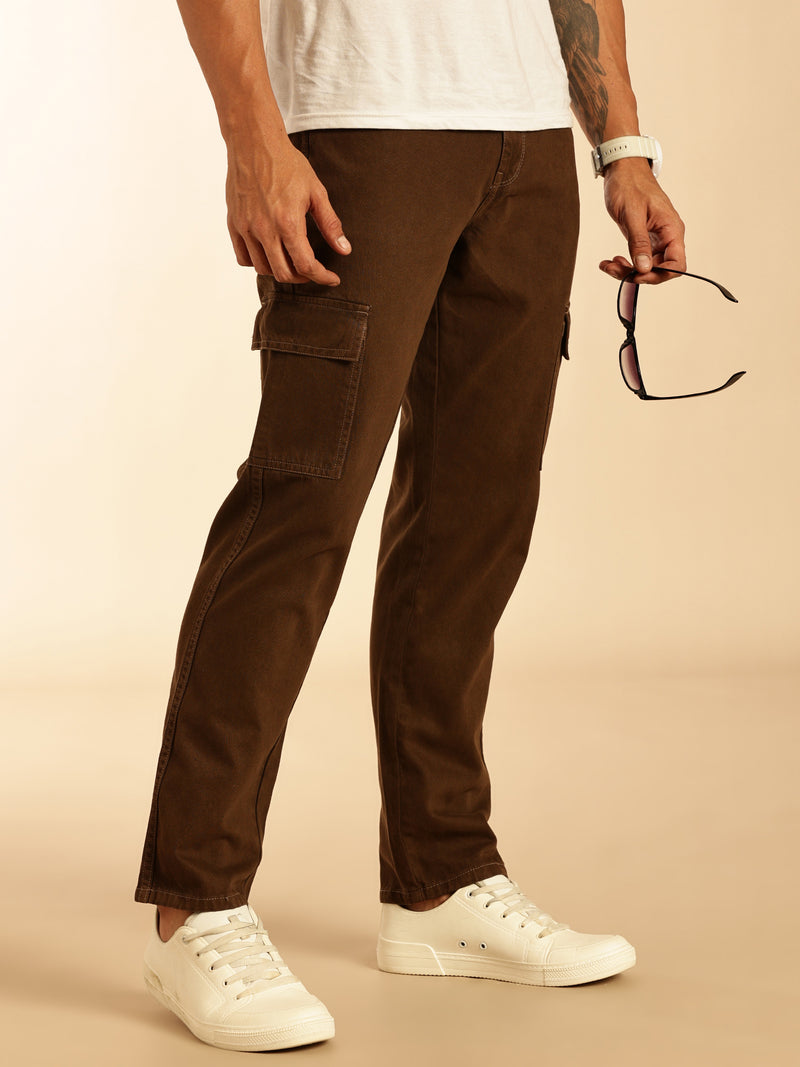 Thomas Scott Men Brown Loose Fit Mid-Rise Non Stretchable Cargo Jeans