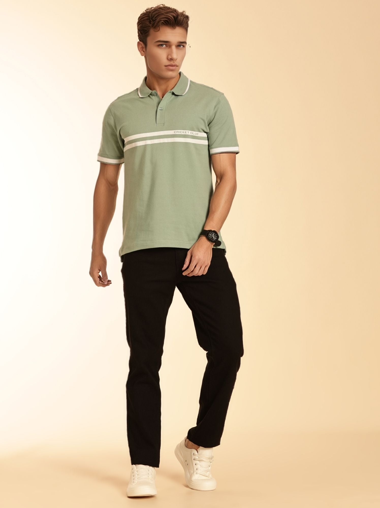Thomas Scott Men Pista Regular Fit Short Sleeves Knitted Polo Collar T-shirt