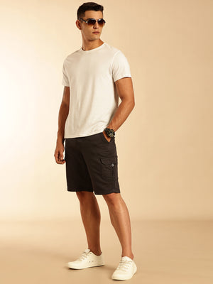 Thomas Scott Men Dark Grey Straight Fit Mid Rise Solid Cargo Shorts