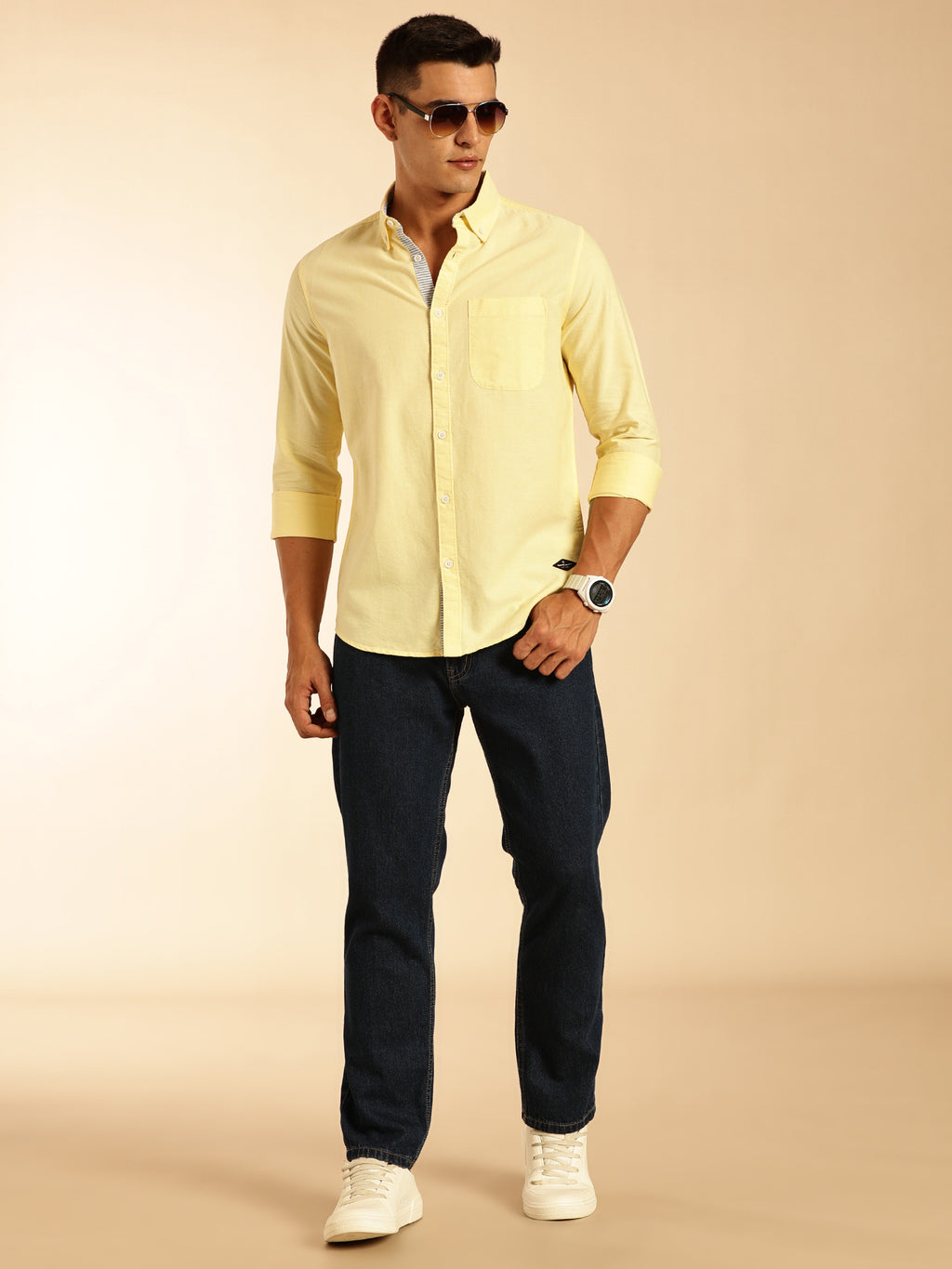 Thomas Scott Men Yellow Slim Fit Long Sleeves Button-Down Collar Oxford Casual Shirt
