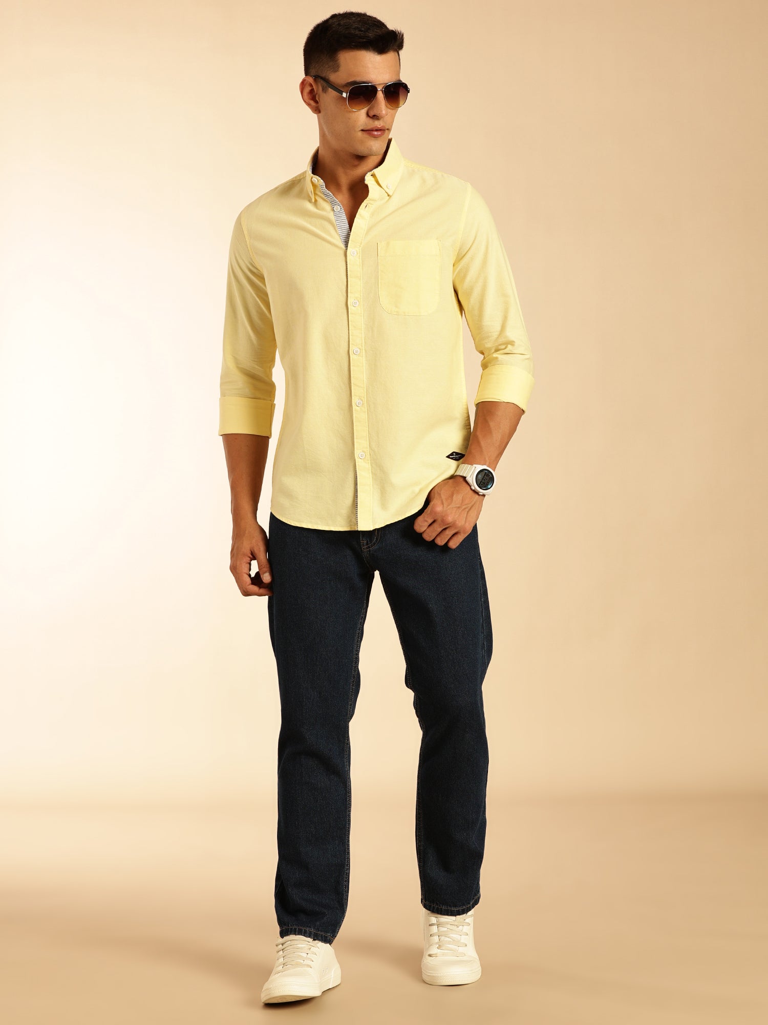 Thomas Scott Men Yellow Slim Fit Long Sleeves Button-Down Collar Oxford Casual Shirt