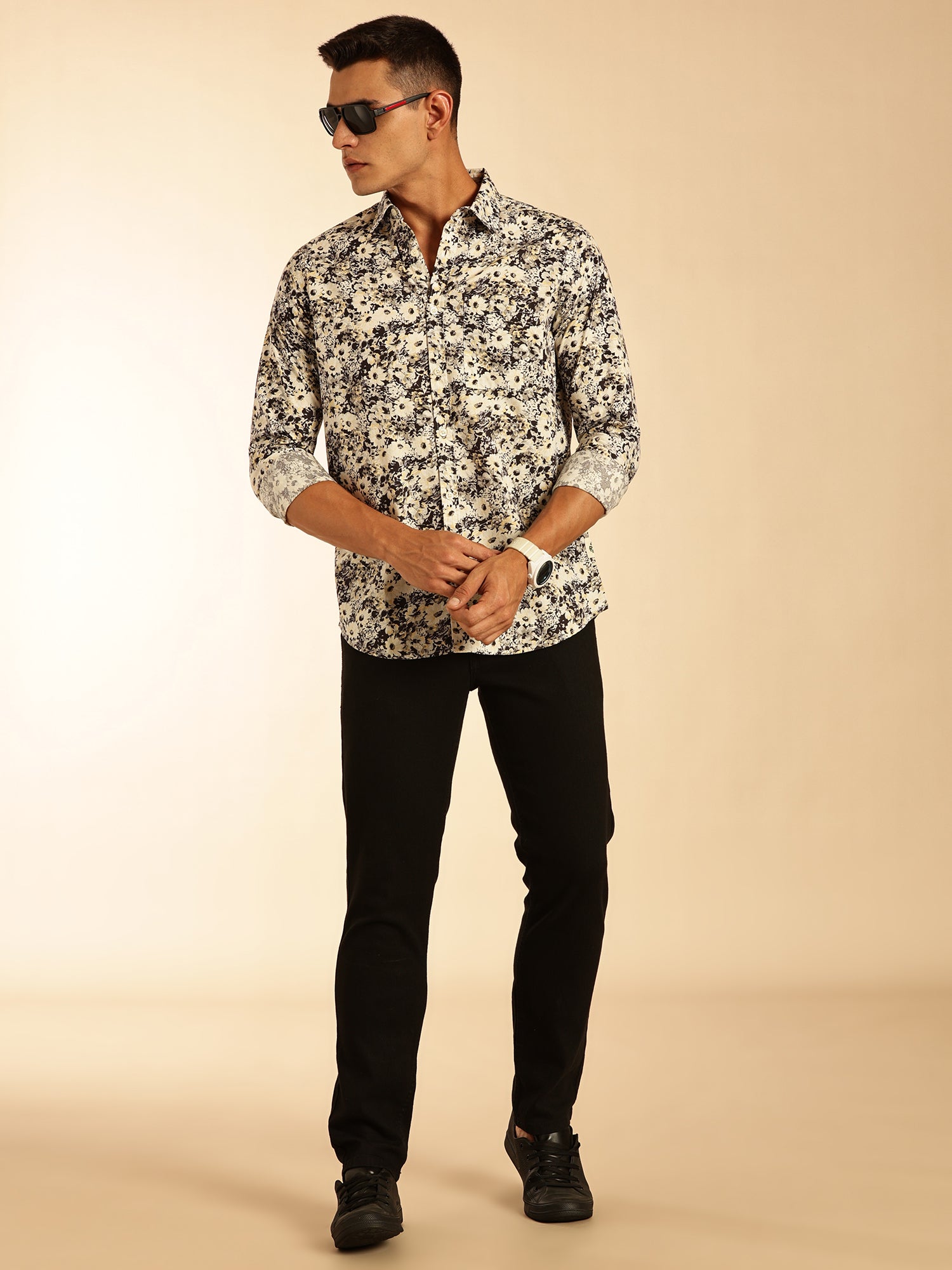Thomas Scott Men Multi1 Regular Fit Long Sleeves Abstract Printed Pure Cotton Casual Shirt