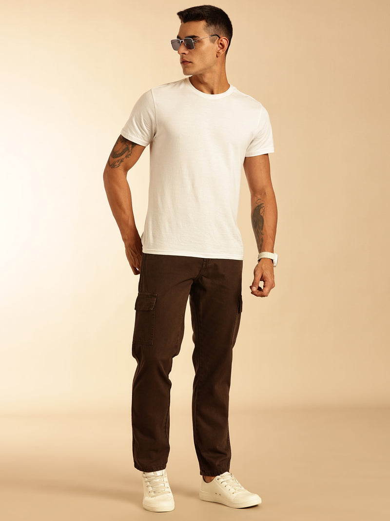 Thomas Scott Men Coffee Loose Fit Mid-Rise Non Stretchable Cargo Jeans