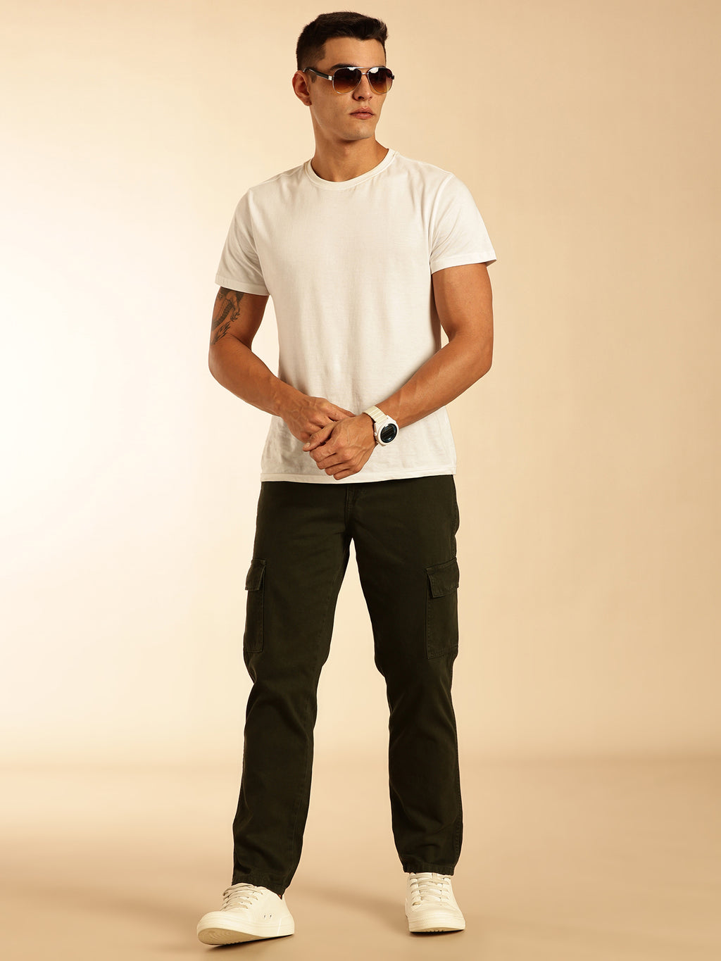 Thomas Scott Men Dark Green Loose Fit Mid-Rise Non Stretchable Cargo Jeans