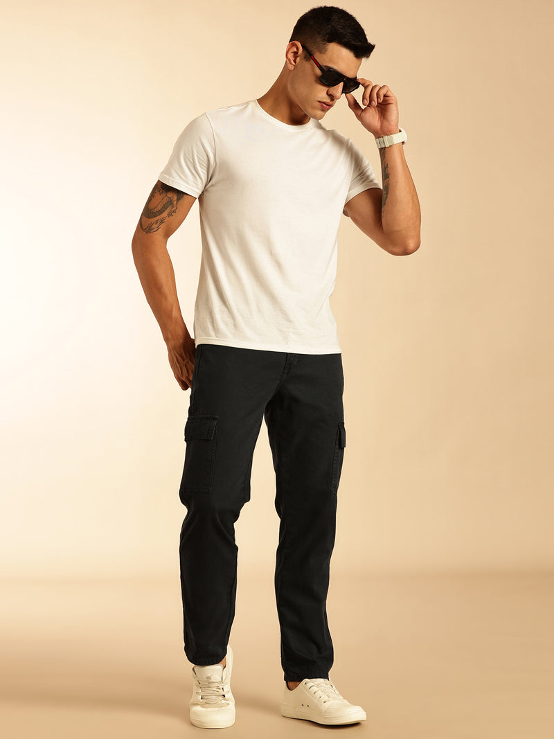 Thomas Scott Men Navy Blue Loose Fit Mid-Rise Non Stretchable Cargo Jeans