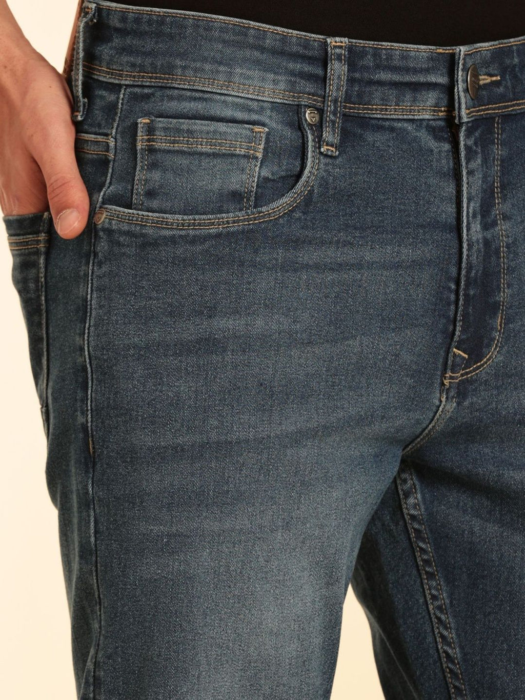Indigo Smart Straight Fit Mid-Rise Clean Look Stretchable Jeans For Men