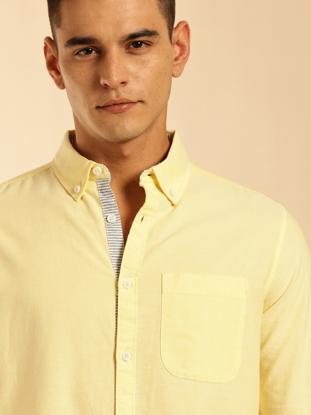 Thomas Scott Men Yellow Slim Fit Long Sleeves Button-Down Collar Oxford Casual Shirt