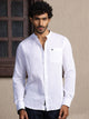 White Mandarin Collar Long Sleeves Premium Cotton Linen Slim Fit Casual Shirt For Men