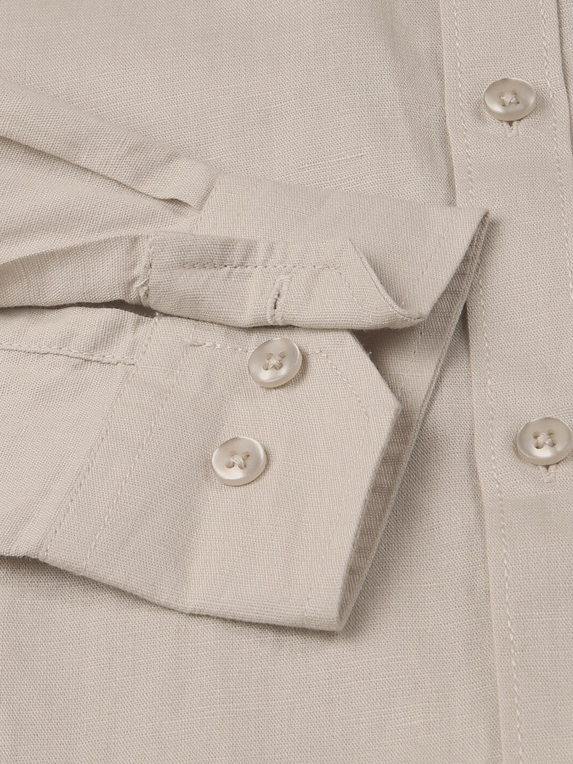 Beige Premium Cotton Linen Slim Fit Opaque Casual Shirt For Men