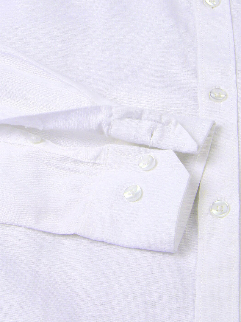 White Mandarin Collar Long Sleeves Premium Cotton Linen Slim Fit Casual Shirt For Men