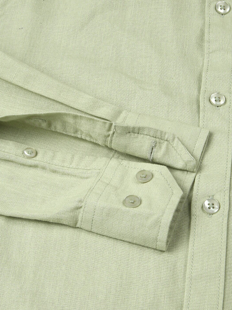 Pista Premium Cotton Linen Mandarin Collar Slim Fit Opaque Casual Shirt For Men
