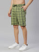 Olive Green Checked Slim Fit Chino Shorts For Men