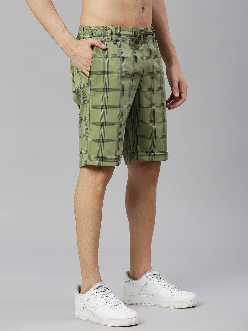 Thomas Scott Men Olive Green Checked Slim Fit Chino Shorts