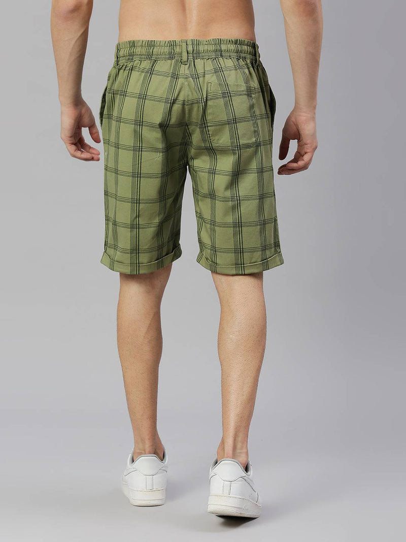 Thomas Scott Men Olive Green Checked Slim Fit Chino Shorts