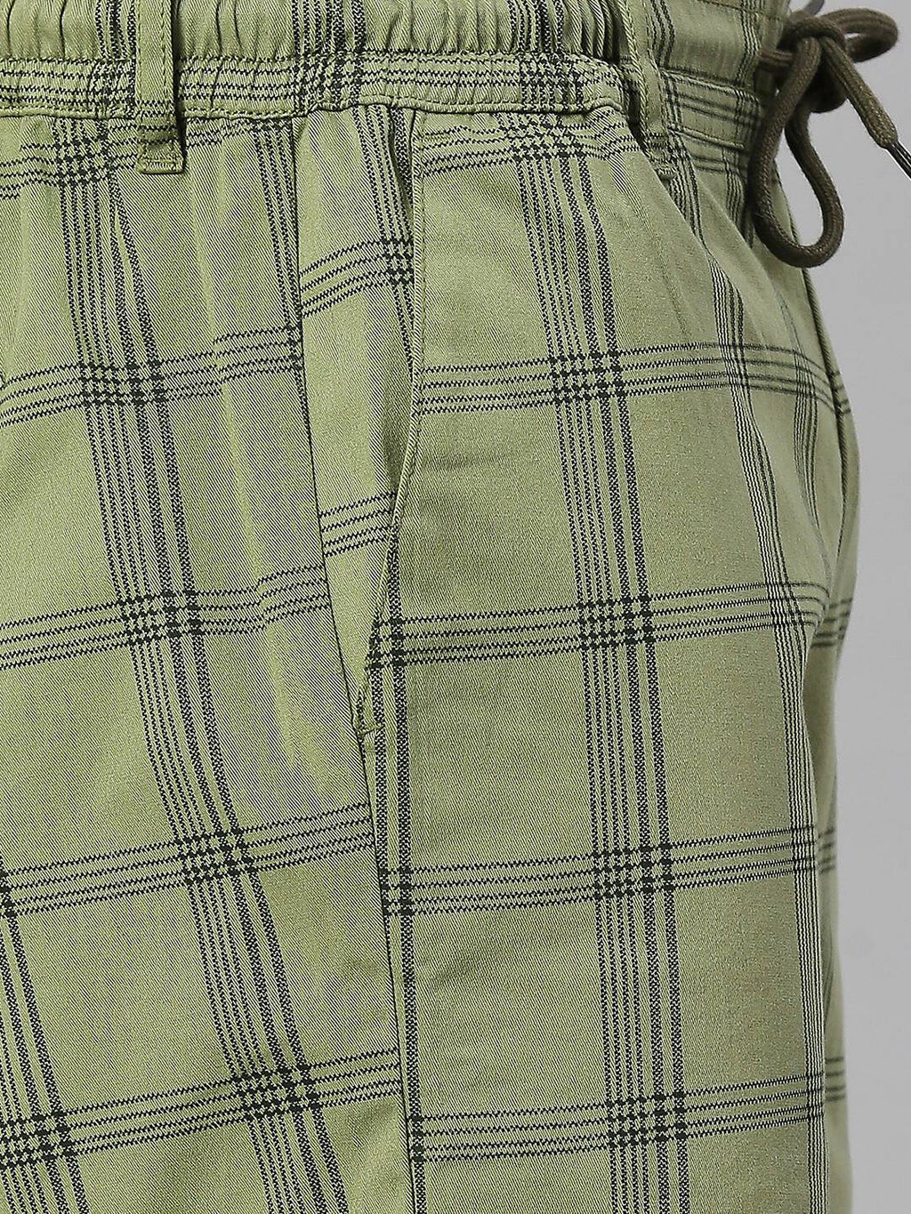 Thomas Scott Men Olive Green Checked Slim Fit Chino Shorts