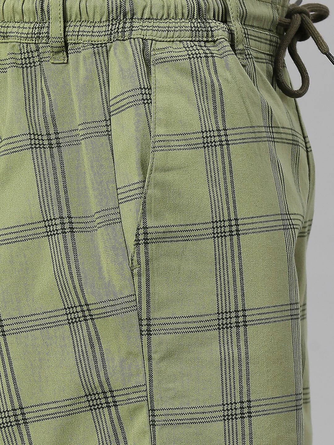 Thomas Scott Men Olive Green Checked Slim Fit Chino Shorts