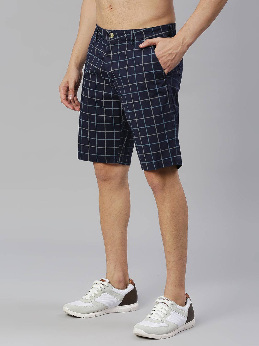 Thomas Scott Men Checked Mid-Rise Slim Fit Sports Shorts