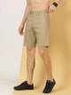 Khaki Mid-Rise Slim Fit Checkered Woven Shorts For Men