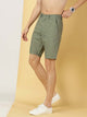 Olive Mid-Rise Slim Fit Checkered Woven Shorts For Men