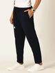 Navy Relaxed Loose Fit Mid-Rise Pure Cotton Easy Wash Trouser For Men