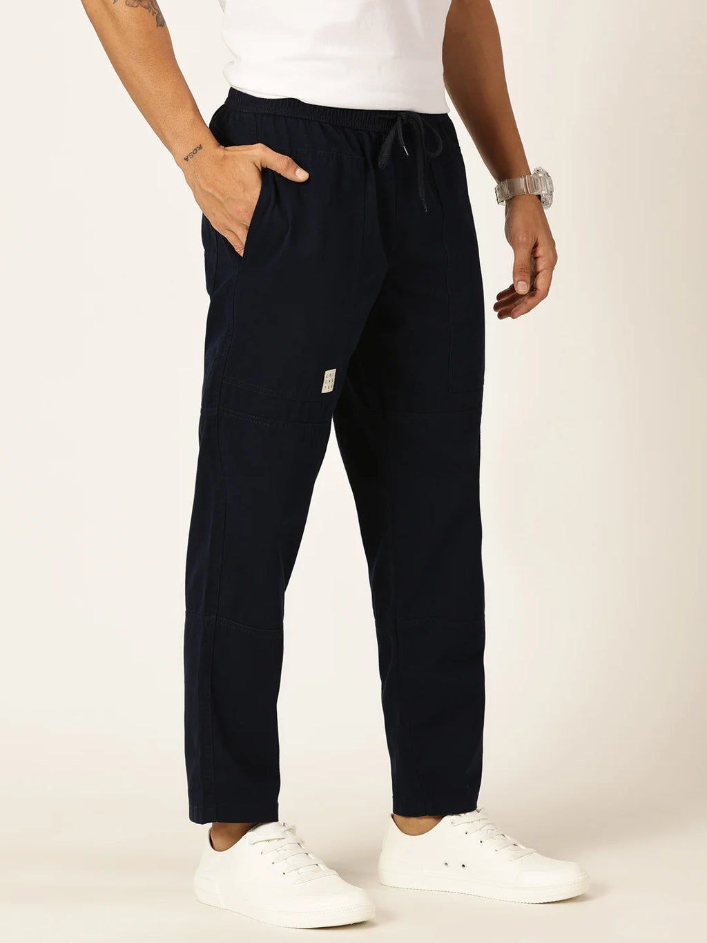 Thomas Scott Men Relaxed Loose Fit Mid-Rise Pure Cotton Easy Wash Trousers